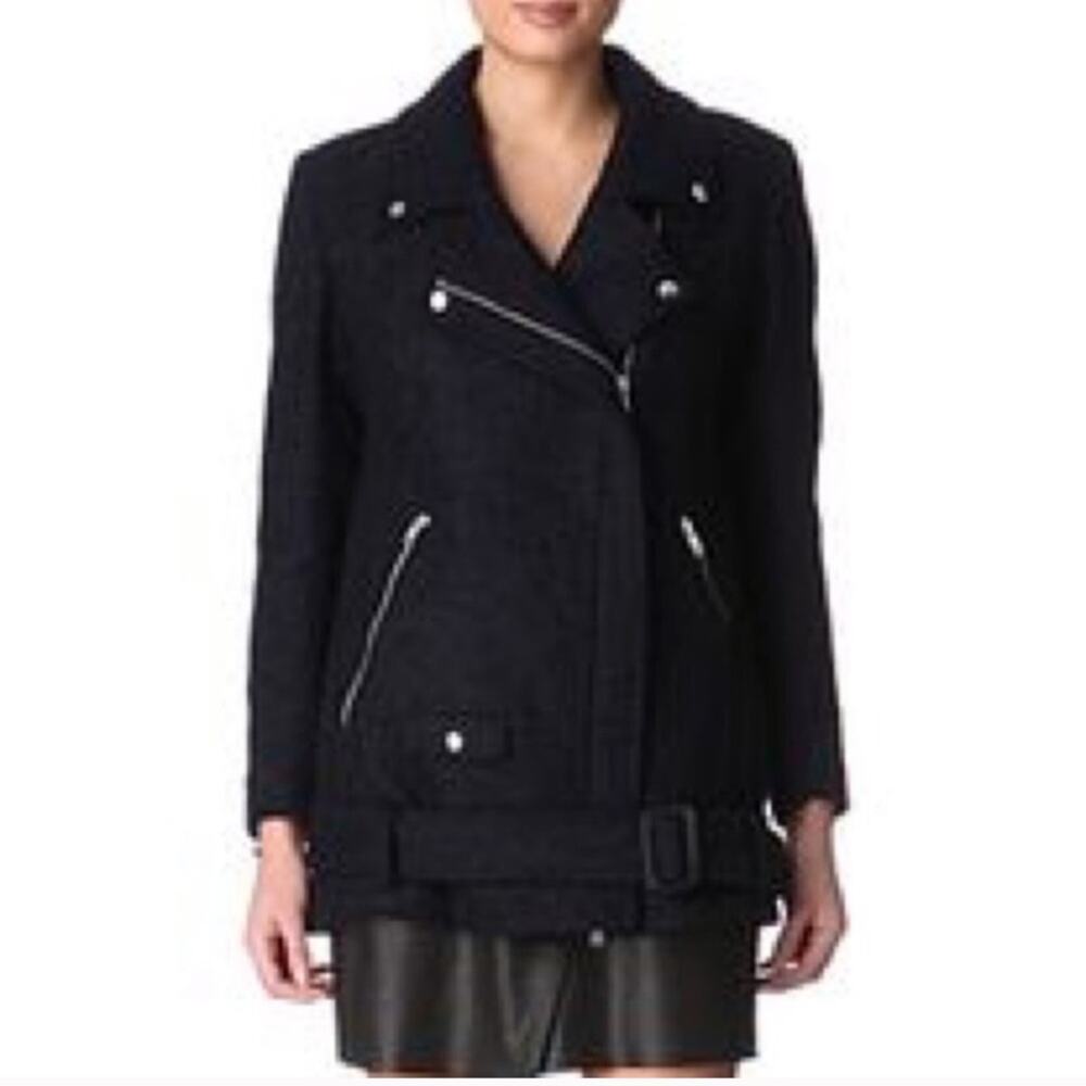 The Kooples navy blue wool blend moto biker coat size 34 or Extra Small XS - Picture 1 of 16